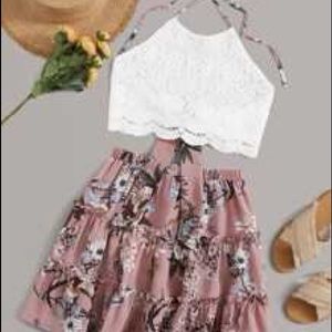 Two Piece Lace Two Piece Skirt Set